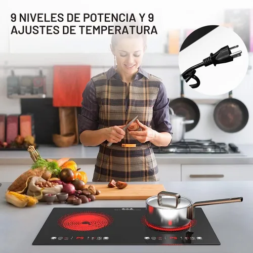Vista 2 de Placa de cocción eléctrica, 24 pulgadas, placa de cocción de 2 quemadores 110V, placa de cocción empotrada y de encimera con enchufe, estufa