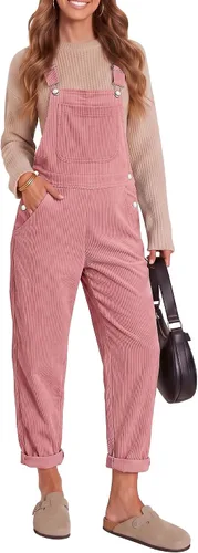 Vista 16 de LookBookstore Overol de pana para mujer con tirantes ajustables, enterito de moda con bolsillos para mujer Verde alpino