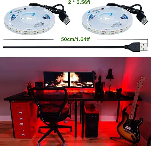 Vista 7 de Tira de luz LED roja USB 620-625nm 5V alimentada por USB, 13.12 pies/4M, 240 LED, flexible, SMD2835, de alto brillo, sin impermeabilidad, IP20