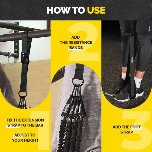 Vista 7 de Pull Up Assistance Bands - 4 Heavy Duty Pull Up Bands with Adjustable Strap and Foot Rest - Stackable Pull Up Assist Band Set for Pull Up Bar