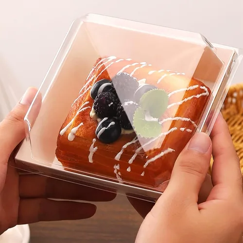 Vista 3 de Paquete de 100 cajas de charcutería con tapas transparentes, recipientes desechables para postres de panadería, cajas para llevar con cordel