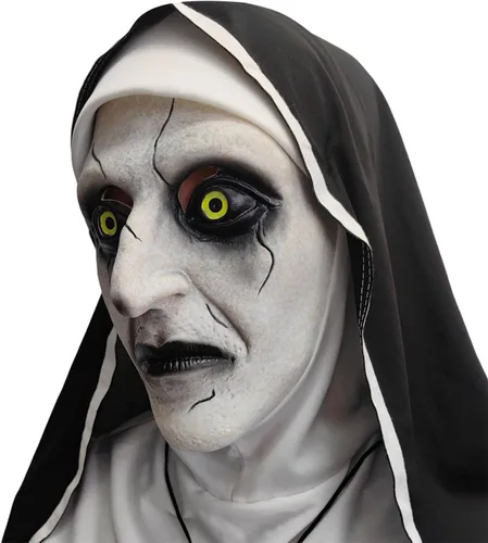 Vista 7 de Nueva máscara de monja 2023 - Máscaras aterradoras de Halloween para adultos con dijes de cruz B