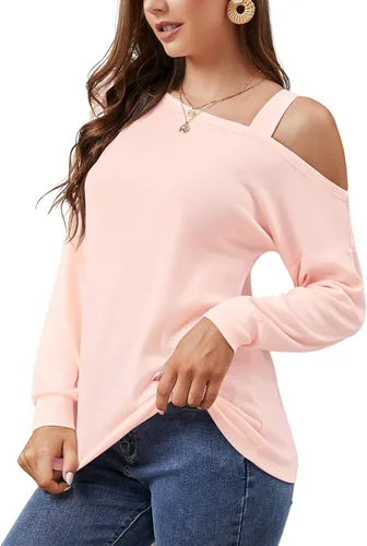Vista 2 de JINKESI Blusa de manga larga para mujer, estilo casual, hombros descubiertos