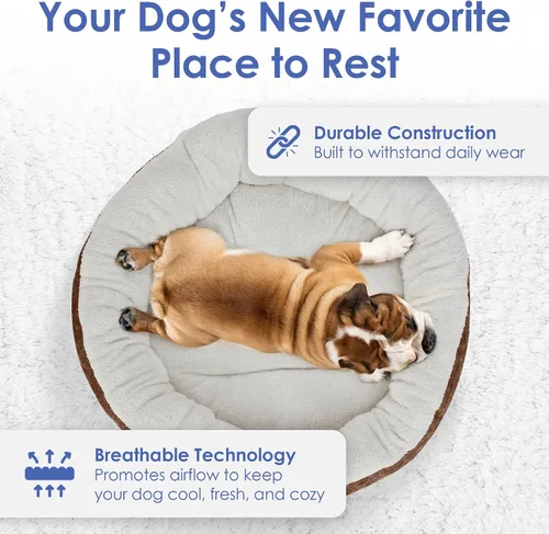 Vista 2 de AMERICAN KENNEL CLUB Cama redonda de tela Mason de 23 pulgadas para mascotas, elegante cama lavable para perros con parte inferior antideslizante