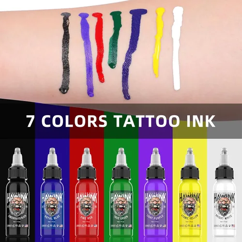 Vista 5 de HAWINK Tinta de tatuaje – 7 colores, 1 onza (1.0 fl oz), apta para veganos, tinta de pigmento estándar de Estados Unidos, uso profesional, orgánica