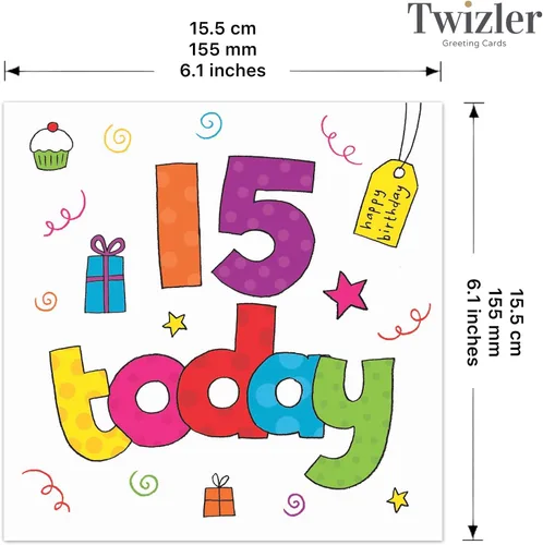 Vista 4 de Twizler Tarjeta de cumpleaños número 15 para niño o niña, tarjeta de cumpleaños de quince años, tarjeta de cumpleaños de quince para niña, tarjeta