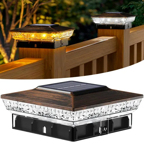 Vista 23 de btfarm Paquete de 8 luces solares para punta de poste al aire libre, 2 modos de color 16 luces LED para postes de valla se ajustan a 4x4 3.5x3.5