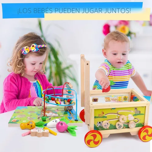 Vista 5 de Cubo de actividades de madera 7 en 1, juguete Montessori, juguete educativo multipropósito de aprendizaje para bebé niño pequeño niño de 1+ año