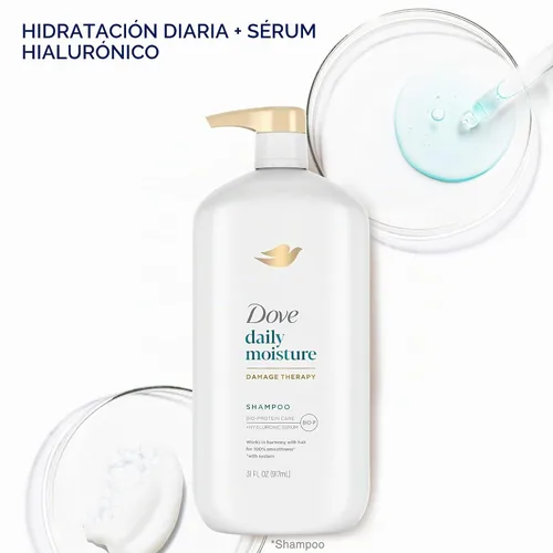 Vista 4 de Dove Ultra Care Champú de humedad diaria paquete de 4 para cabello seco con complejo Bio-Restore 31 oz