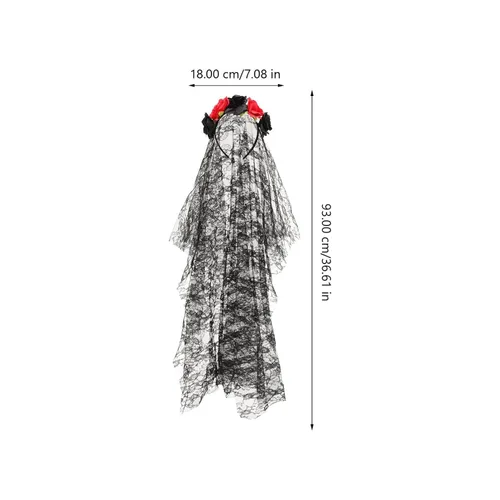 Vista 5 de Diadema de rosas de Halloween flor diadema floral día del velo negro mexicano Halloween Rose Halloween novia velo diadema gótica ropa Festival