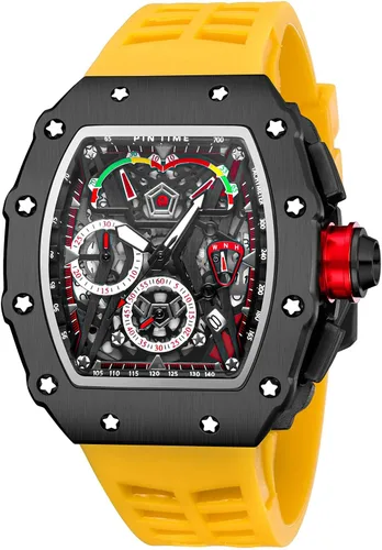 Vista 12 de Relojes de pulsera de lujo Tonneau cuadrados para hombres, analógicos, punk, cronógrafo, únicos, deportivos, con movimiento japonés, diseño luminoso
