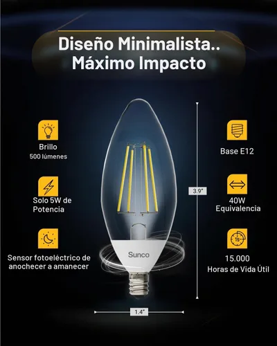 Vista 3 de Sunco - Paquete de 6 bombillas LED para candelabros B11, E12, del atardecer