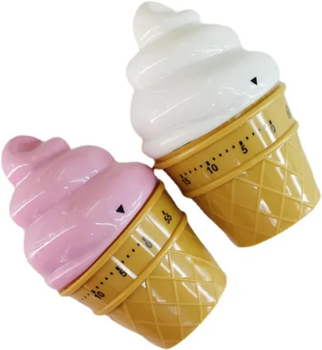 Vista 5 de Lindo helado en forma de administrador de tiempo 60 minutos temporizador mecánico cocina temporizador (rosa)