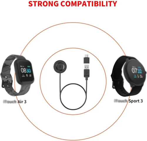 Vista 3 de Cable de carga USB para iTouch Wearables Air 3/4 / SE, Sport 3, Explorer 3 Smartwatch, base de carga de repuesto compatible con iTouch Smartwatch