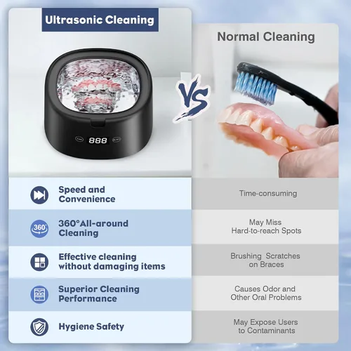 Vista 5 de Limpiador ultrasónico de 30 W, limpiador ultrasónico profesional de joyas, 45 kHz 7.8 fl oz, máquina de limpieza portátil para dentaduras