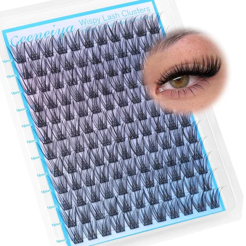 Vista 18 de Extensiones de pestañas en racimo con banda transparente, pestañas cortas y onduladas C, extensiones de pestañas naturales en racimo, pestañas