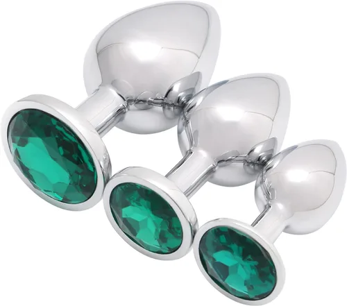 Vista 18 de AKStore 3 tapones anales fetiches de acero inoxidable con diseño de joyas lujosas para fantasías sexuales de bondage, tamaños grande, mediano y Negro
