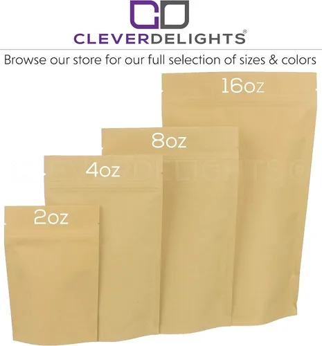 Vista 4 de CleverDelights Bolsas de pie Kraft - 8oz - Paquete de 100 - 6" x 9" x 3