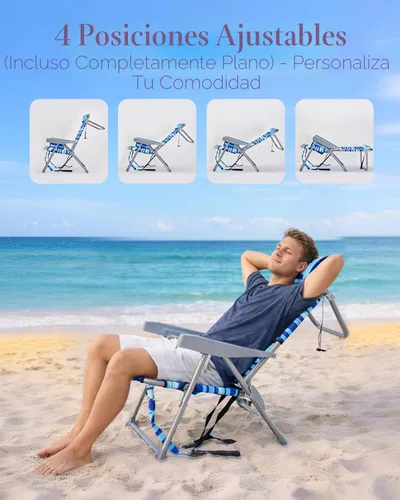 Vista 3 de GVDV Paquete de 2 sillas de playa tipo mochila para adultos, altura baja océano azul