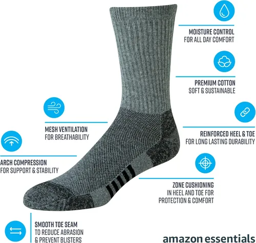 Vista 6 de Tienda Essentials Calcetines de algodón de alto rendimiento para hombre con control de humedad, atléticos, transpirables, 6 pares