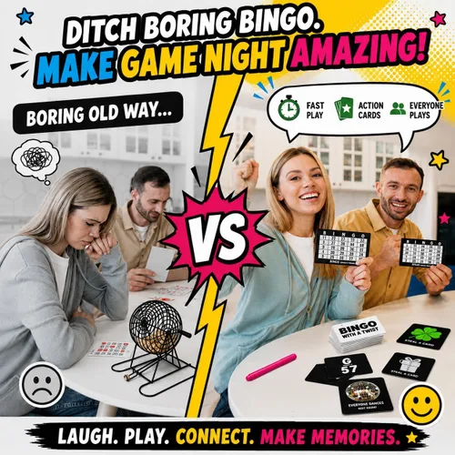 Vista 7 de Juego de Fiesta Bingo con un Giro, Bingo con Cartas de Acción, Giro Divertido, Cartas de Acción con Bloquear, Intercambiar y Robar, No Más Pelotas