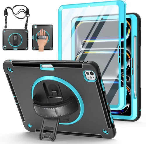 Vista 26 de Funda para iPad Pro 11 M5 2025/M4 2024: Funda protectora para iPad Pro de 11 pulgadas 5ª generación con protector de pantalla, soporte, asa y correa
