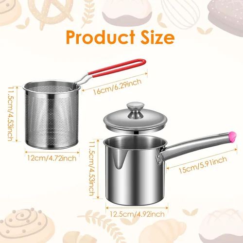 Vista 6 de Olla para freír profunda, acero inoxidable, con cesta de filtro, antiadherente, práctica herramienta de cocina, olla de cocina para el hogar, Grande