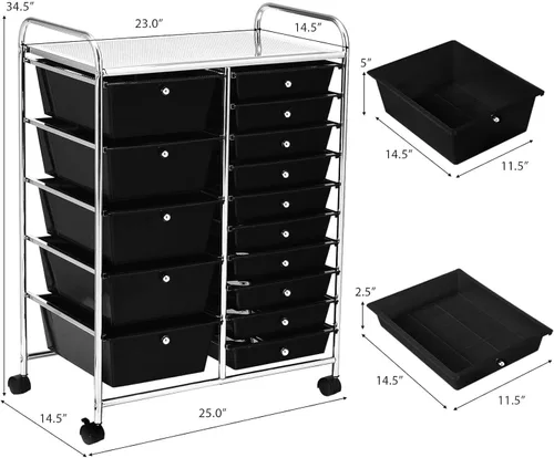 Vista 3 de LUARANE - Carrito rodante con 15 cajones, carrito de almacenamiento para manualidades con asas portátiles y ruedas con cerradura, organizador