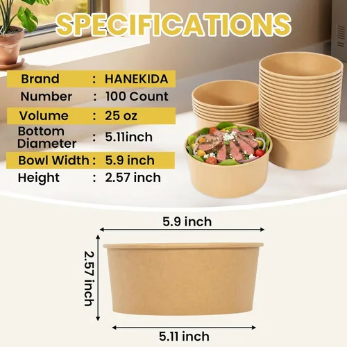 Vista 7 de 100 cuencos de papel desechables de 25 onzas (sin tapas), cuencos de sopa desechables, aptos para microondas, para sopa caliente, pasta, sándwiches