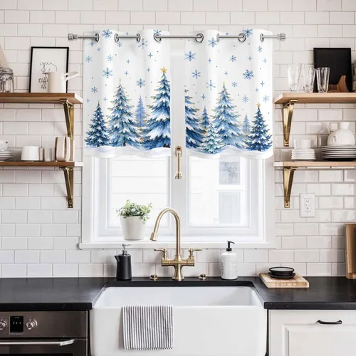 Vista 36 de Libaoge Cortinas de Navidad para cocina, dormitorio, juego de 2 paneles, diseño de muñeco de nieve de Navidad, cortinas de invierno con copos