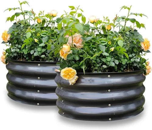 Vista 34 de GARDMAX 2x2x1FT Galvanized Round Raised Garden Bed Kit, Metal Planter Boxes Outdoor with Easy Assembly, Large Garden Bed for Vegetables, Fruits