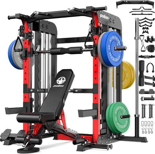 Vista 12 de pooboo Máquina Smith Power Cage con sistema de cable para sentadillas