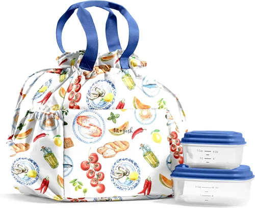 Vista 14 de Fit & Fresh Cromwell Bolsa de Almuerzo con Cordón para Mujeres, Juego Completo de Almuerzo con 2 Contenedores, Resistente a las Manchas, Resistente