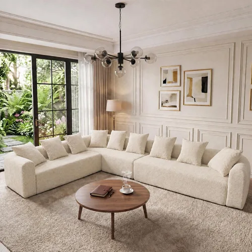 Vista 10 de Claiks Sofá modular deshuesado de 123 pulgadas, sofá en forma de L para sala de estar, sofá moderno de asiento profundo de 3 plazas, tela de Gris