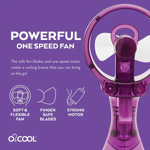 Vista 4 de O2COOL Paquete de 2 ventiladores de nebulización de agua de mano de lujo con batería (morado) Sí