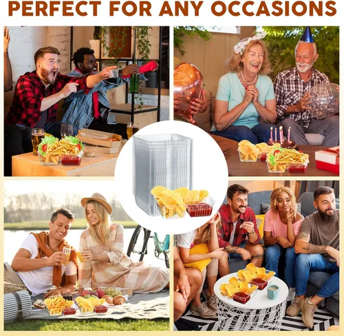 Vista 3 de Vesici 100 Piezas Bandejas de Nachos Desechables de 12oz de 2 Compartimentos Bandeja de Comida y Aperitivos Suministros para Puesto de Concesión