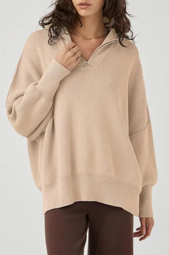 Vista 7 de PRETTYGARDEN Suéter de otoño de gran tamaño para mujer, casual, manga larga, con cremallera, cuello
