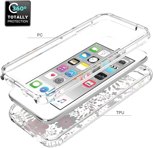 Vista 3 de Funda para iPod Touch 6/5/7, lindo parachoques de TPU transparente floral, delgada, protección resistente, borde de pantalla