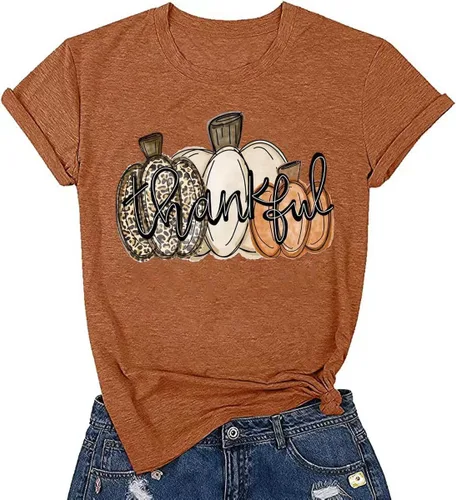 Vista 14 de Woffccrd - Camisetas divertidas con estampado de calabaza y leopardo para mujer, camisetas gráficas de manga corta de Halloween para mujer