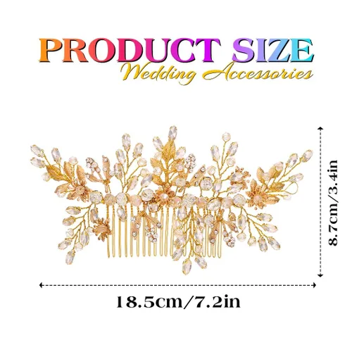 Vista 4 de Evild Peine de pelo de boda con diamantes de imitación, cuentas de hojas, tocados de novia, tocados de cristal, accesorios para el cabello de boda