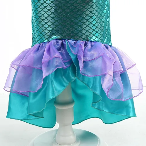 Vista 6 de Gridamea Disfraz de Sirenita para niñas, vestido de Ariel con bolso, collar, horquilla