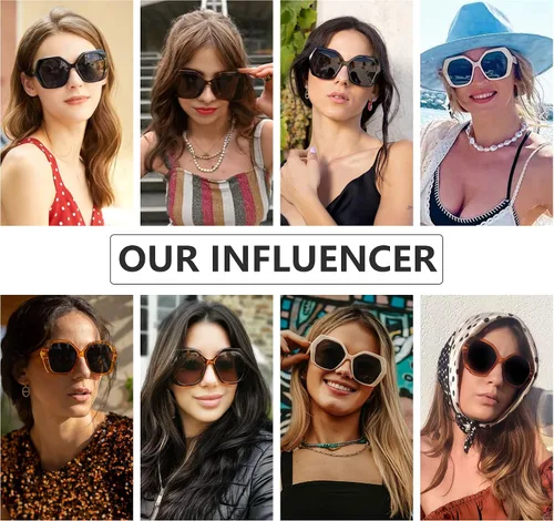 Vista 2 de ZENOTTIC Gafas de sol hexagonales de gran tamaño retro para mujeres 100% protección UV400