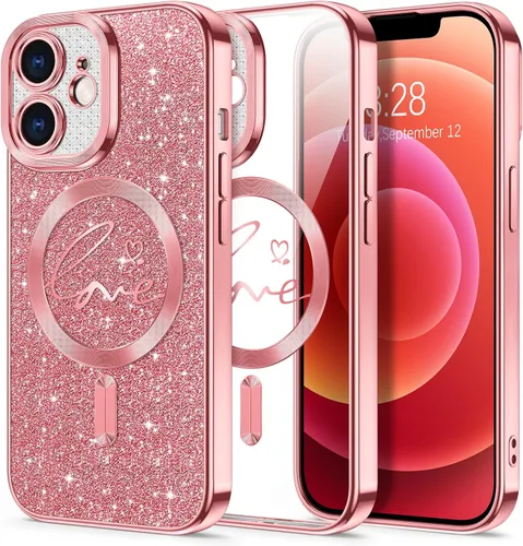 Vista 175 de Hython Funda para iPhone Air con purpurina, compatible con MagSafe Love Heart fundas magnéticas transparentes para teléfono para mujeres y niñas