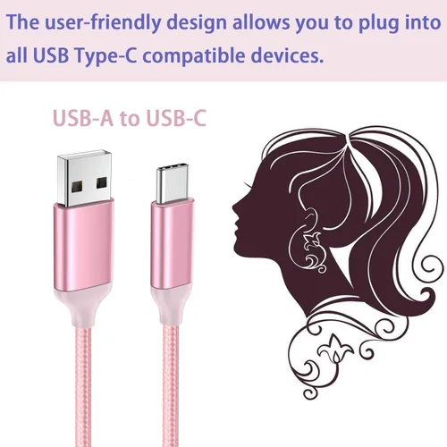 Vista 6 de Awnuwuy [2 unidades de 10 pies] Cable de carga USB tipo C rosa, cable largo para Android auto, USB A a USB C, cable de carga rápida para Samsung