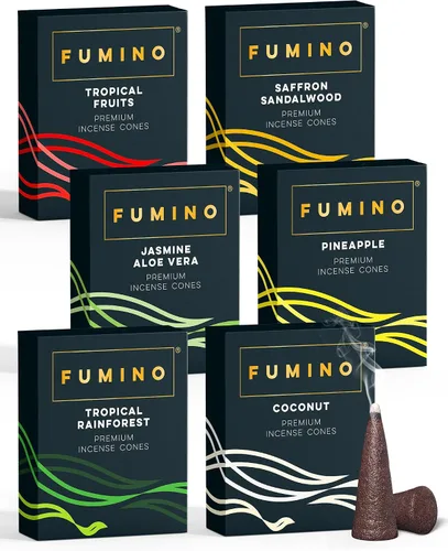 Vista 9 de Conos de incienso Fumino Fresh Paquete de 6 cajas de 90 piezas Masala Agarbatti Joss fragancia para relajación y meditación, aroma de decoración