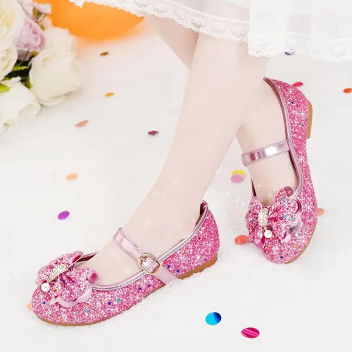 Vista 2 de Furdeour Zapatos de vestir para niñas, zapatos de ballet de princesa con purpurina para boda, fiesta, boda, fiesta, dama de honor, zapatos planos