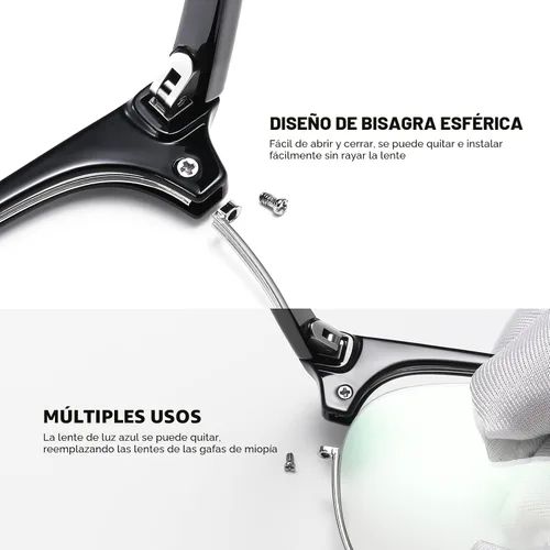 Vista 7 de Blue Light Blocking Glasses Anti Eyestrain Computer Gaming Glasses Vintage Half Frame UV Clear Lens for Women Men