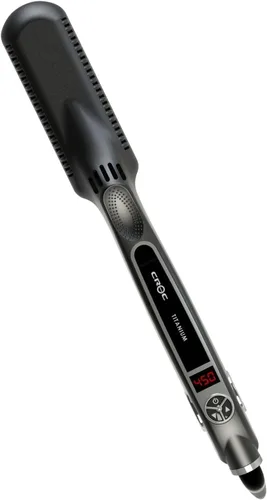 Vista 5 de Croc Classic Nano Titanium Silver Plate Plancha plana, negro, 1.5 pulgadas de ancho, pantalla digital de temperatura, calor máximo de 450 °F, cable