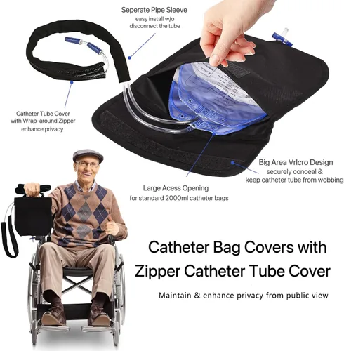 Vista 2 de Soporte para bolsa de drenaje de orina, funda ajustable para bolsa de catéter con cremallera, cubierta de tubo de catéter Foley, soporte impermeable
