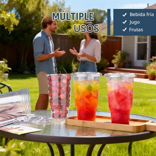Vista 4 de Vasos de plástico transparente de 32 onzas con tapas, 40 unidades desechables Vasos de plástico transparente con tapas para bebidas frías